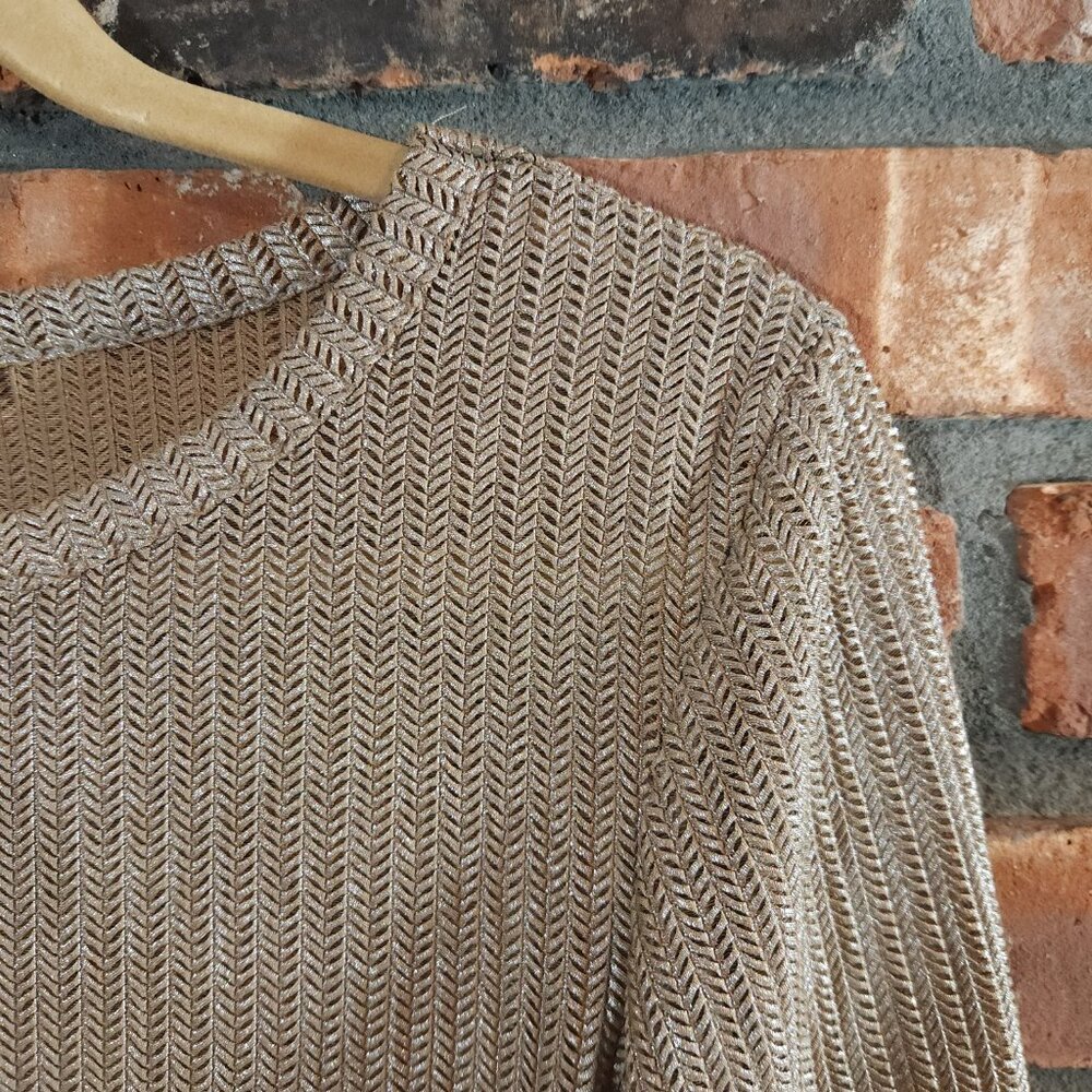 Zara Taupe Open Knit Lightweight Metallic Herringbone Sweater Neutral Women's S - Picture 4 of 7